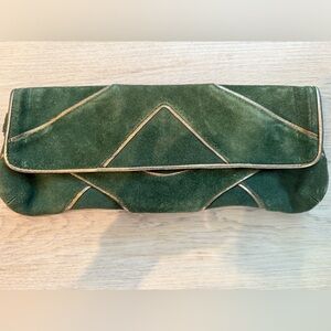 Nicole Miller Green and Gold Geometric Elongated Clutch